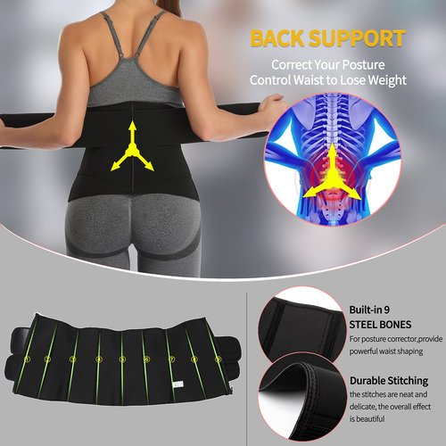 KIWI RATA Neoprene Sauna Waist Trainer Corset Sweat Belt with 2 Straps for Women Sweat Band Compression Cincher Workout Fitness Trimmer,#1 Zipper Black,Small