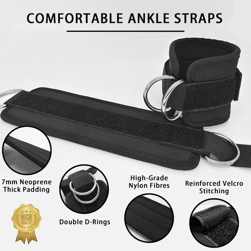 Fitness Ankle Straps - Comfortable Adjustable Padded Cuffs for Cable Machines | 2 Pack for Glute Workouts