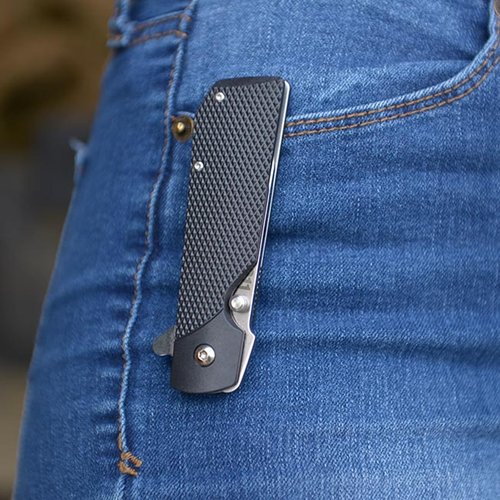 Cold Steel 1911 Folding Knife with Liner Lock, Checkered Griv-Ex Handle, Ambidextrous Pocket Clip, and Flipper, Silver & Black