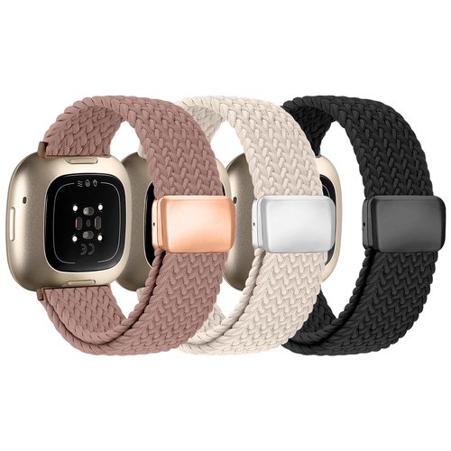 Zspoly Braided Band Compatible with Fitbit Versa 4 Bands for Women/Versa 3/Sense 2/Sense band, Magnetic Clasp Elastic Fabric Sport Nylon Smartwatch Band for Fitbit Versa4/3/Sense1/2