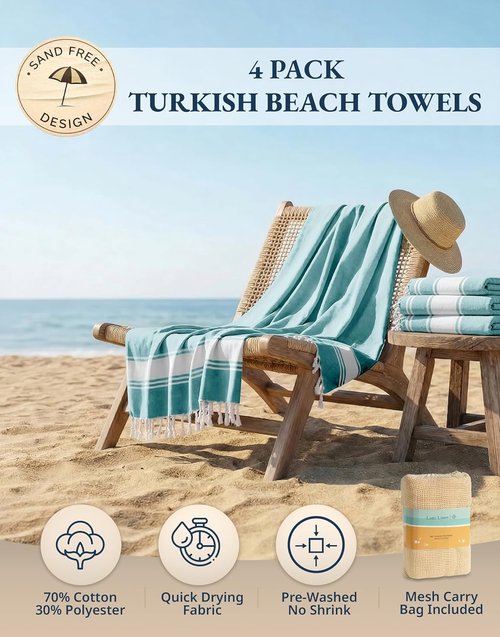 LANE LINEN Oversized Beach Towel - Quick Dry & Sand Free 4 Pack, Extra Large 39"x71" - Hunter Green