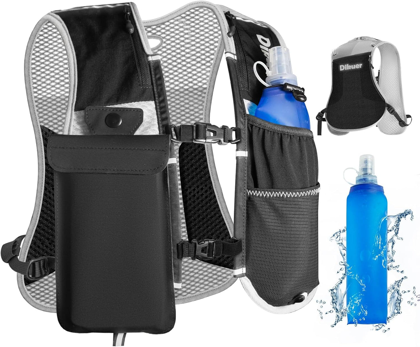 Skiennix Running Vest - Lightweight Hydration Pack with Waterproof Phone Pocket & 17oz Flask | Adjustable Reflective Straps for Hiking & Jogging
