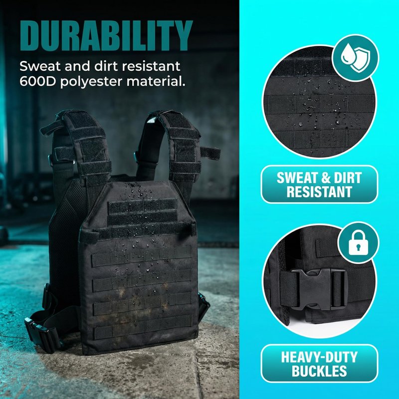 Adjustable Weighted Vest Fitness Sport Training Strength and Endurance Training,Quick Release with Molle for Running,Fitness Workouts (Black)