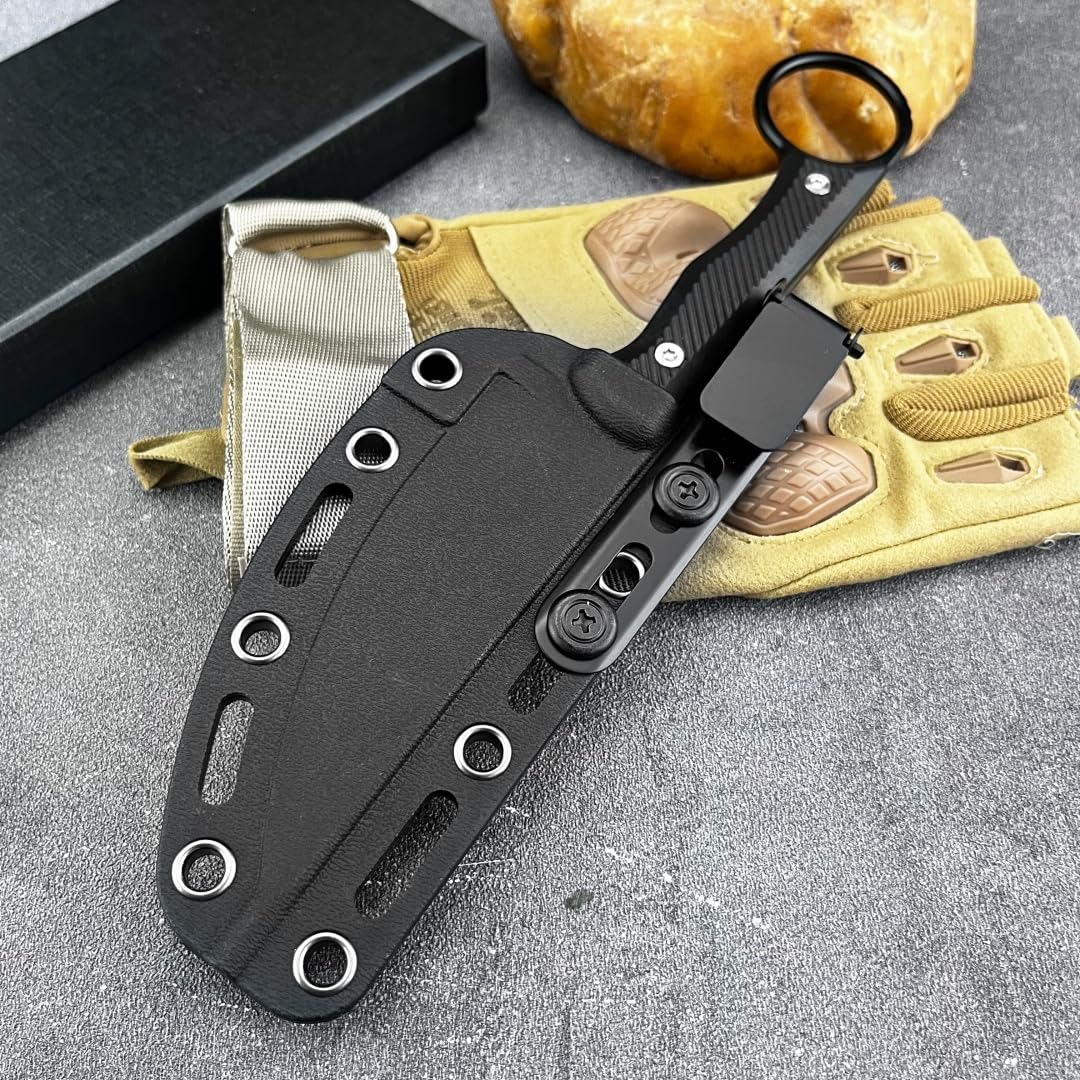DIELUONAI 7.8" Fixed Blade Knife for Outdoor EDC,Full Tang 8Cr13Mov Steel with Mirror Finish,Non-Slip Grip Handle & Secure Kydex Sheath,Gift For Men