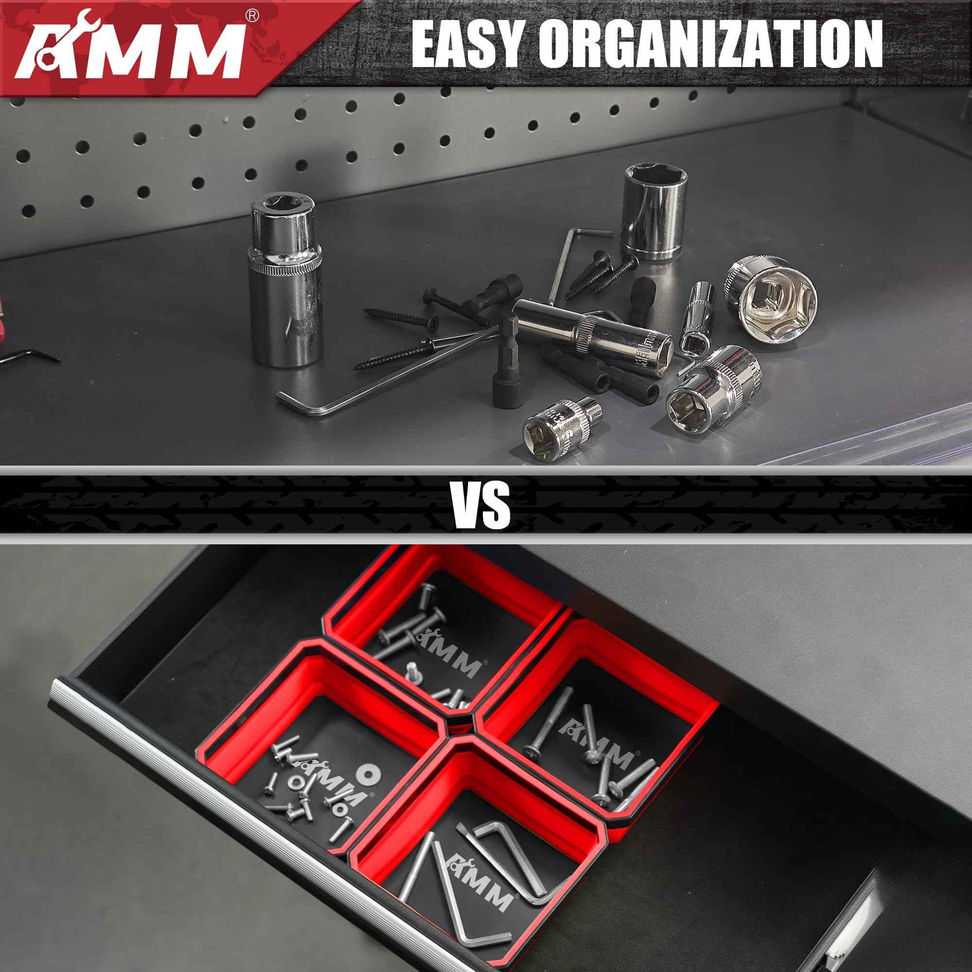 AMM Magnetic Tray, 4 PC Foldable Magnetic Tool Tray Set for Bolts Screws Nuts & Small Metal Parts, Mechanic Tool Present for Men, 4.5 Inch Square (4PC, Red)
