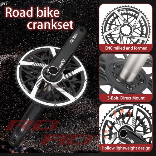 IKUOS Road Bike Crankset, 170mm Crankset, Direct-Mounted Crankset, 9/10/11/12S, 50-34T/52-36T/53-39T, Hollow One-piece Double Disc (52-36T)