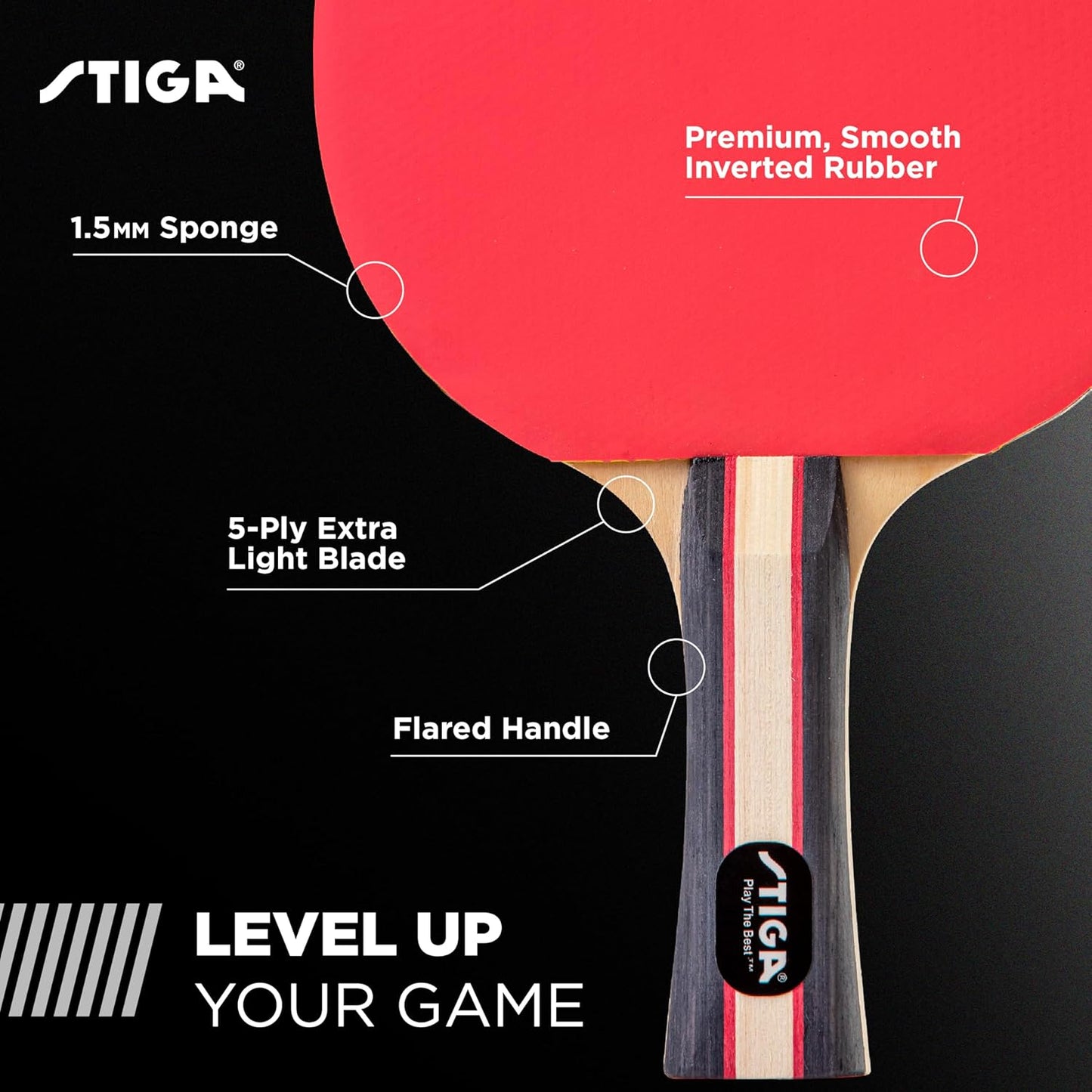 STIGA Performance Table Tennis Set - USATT Approved Rackets & 3-Star Balls | 5-Ply Blade & Flared Handle for Skill Development