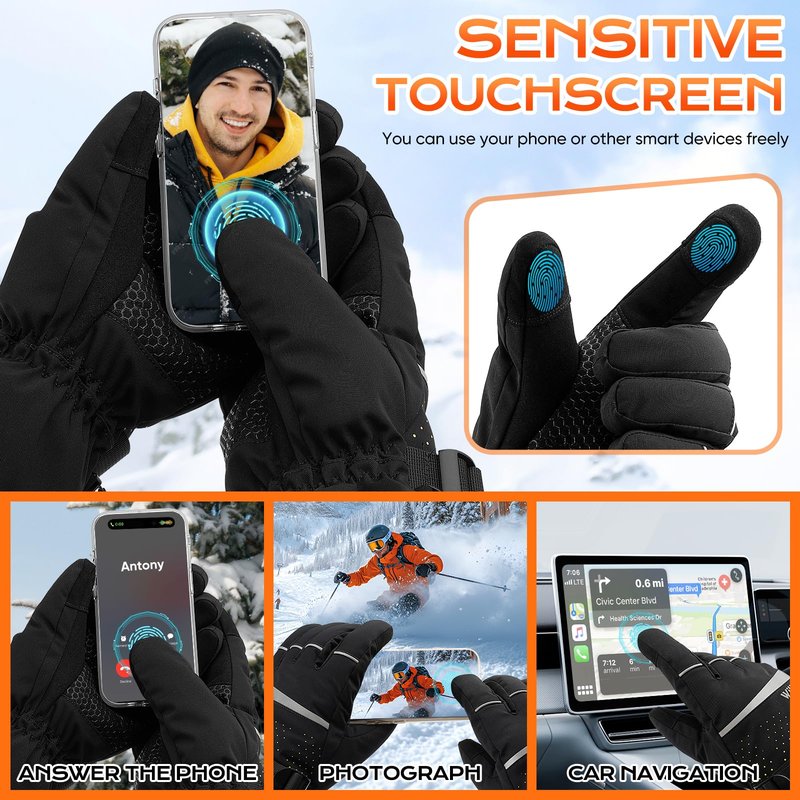 Heated Gloves, 7.4V Rechargeable Heated Gloves for Men Women, Waterproof Electric Heating Ski Gloves with Touchscreen for Winter Motorcycling Skiing Hunting Outdoor Work