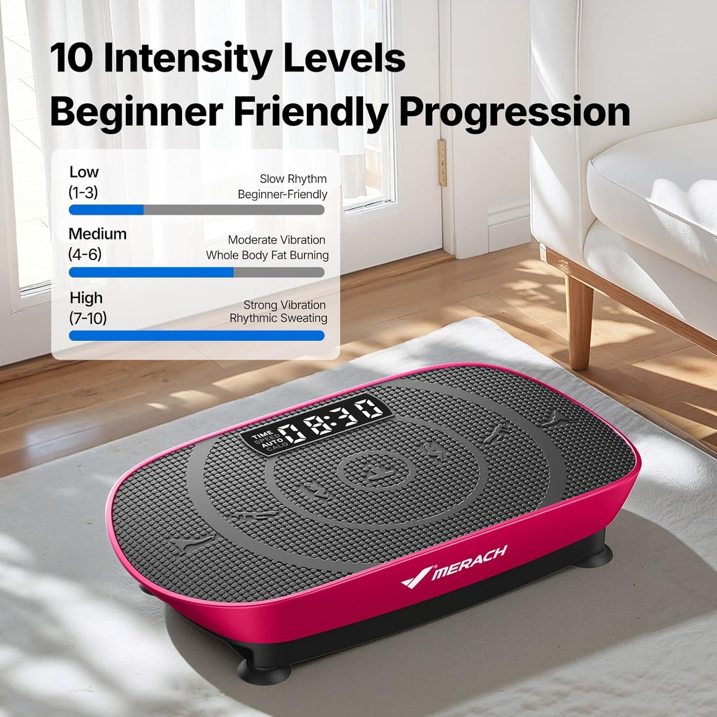 MERACH Vibration Plate - Curved Exercise Machine for Weight Loss & Lymphatic Drainage | LED Display, Real-Time Calorie Tracking
