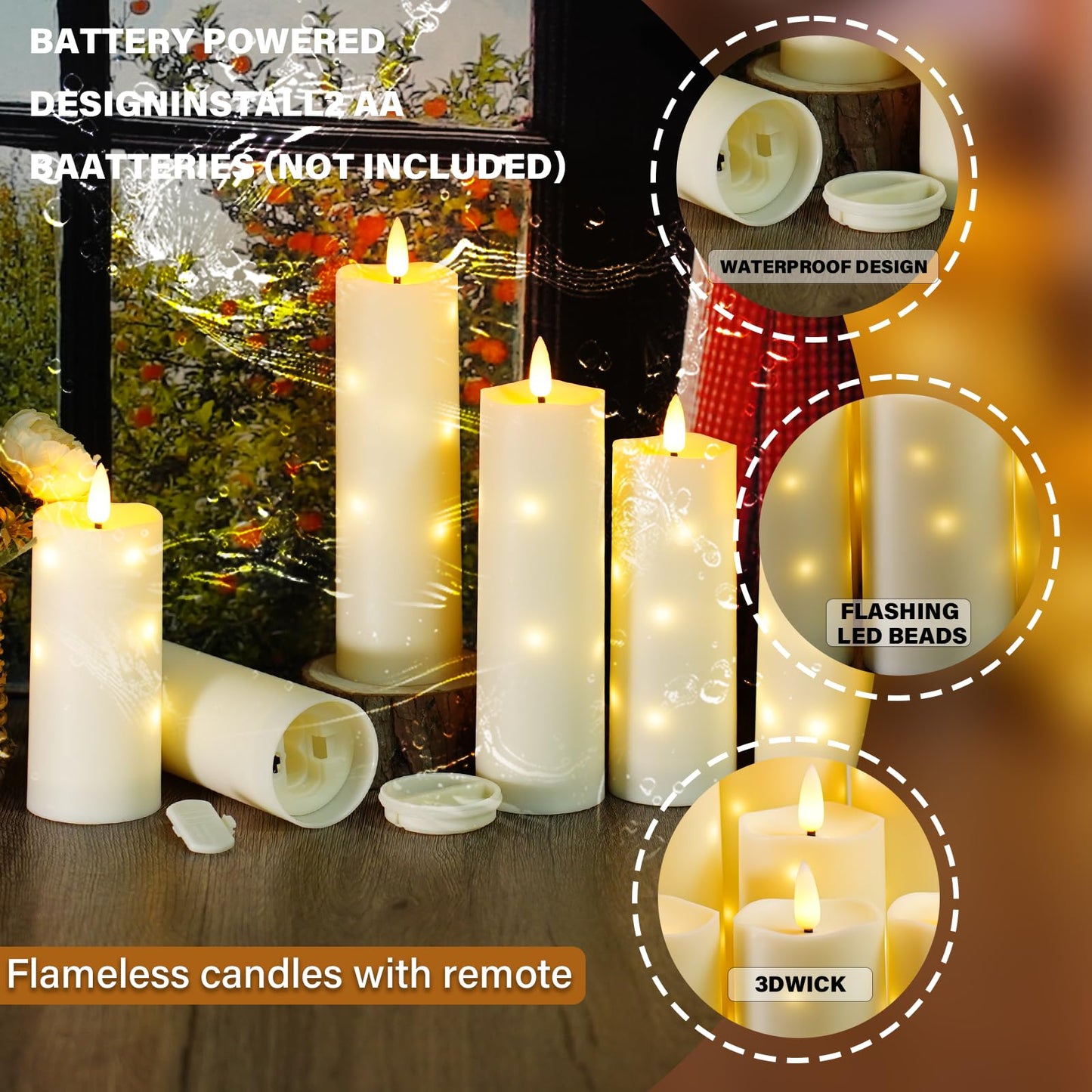 Waterproof Outdoor,with Timer & Remote - 2 Pack Flameless LED Candles, Battery Operated Candles (D2.2 xH6/6, Ivory) Used for Home Decoration and Holiday Decoration