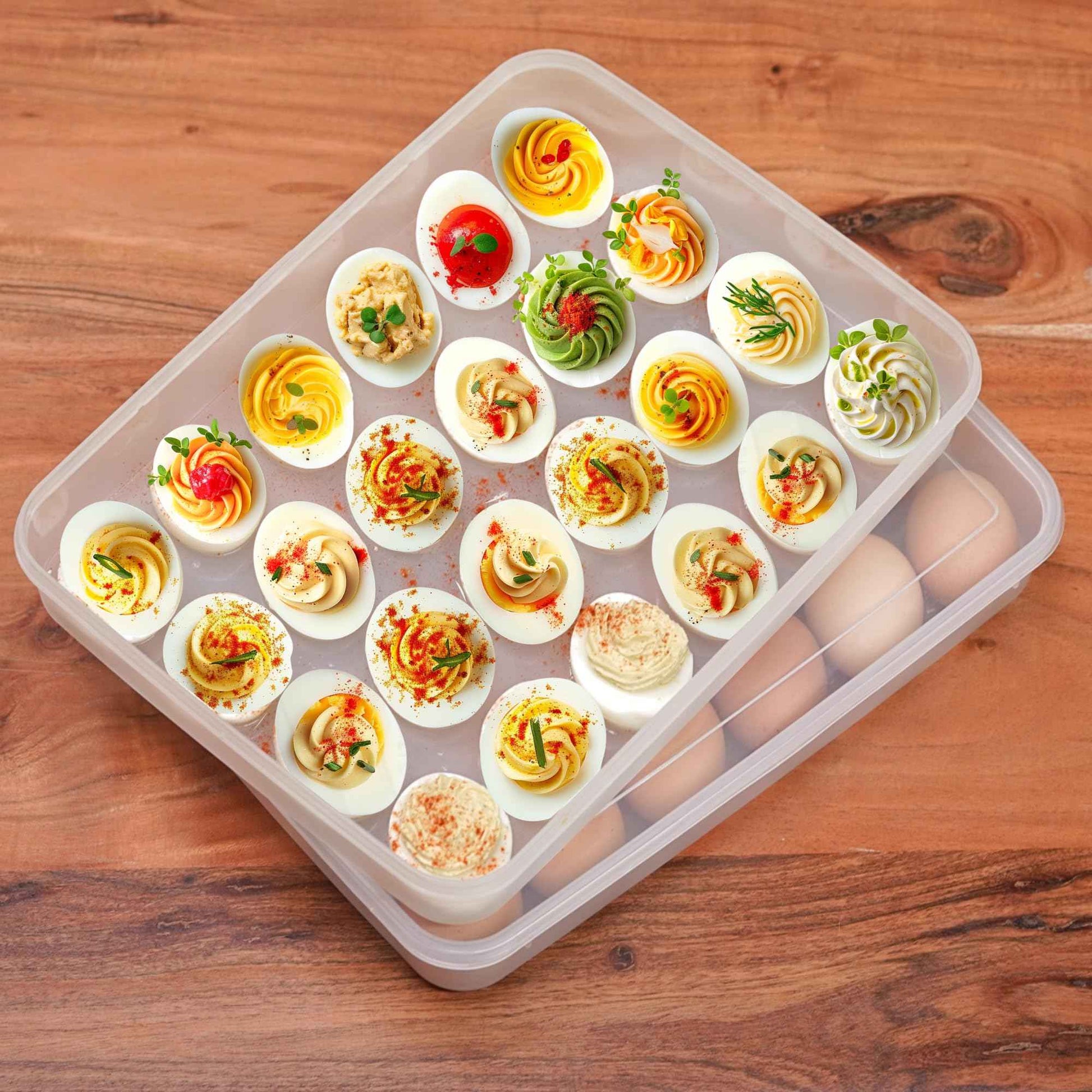 echomerx 2-Set Deviled Egg Containers with Lid - Portable Plastic Devil Egg Holder for 48 Eggs - Stackable Refrigerator Carrier - Clear Tray - Secure Seal - Easy-to-Clean Party-Ready Organizer