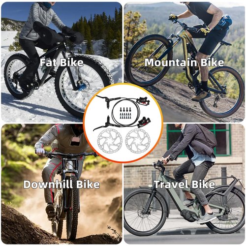 2-Pistons MTB Disc Brake Set Hydraulic Disc Brake Kit Left Rear Right Front with 160mm Rotors Aluminum Alloy Hydraulic Brake Fit for Mountain Bike E-Bike Fat Bike (Black)
