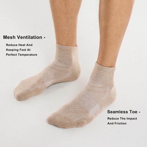 CS CELERSPORT 6 Pack Men's Ankle Socks with Cushion, Sport Athletic Running Socks, Brown Mixed, Large