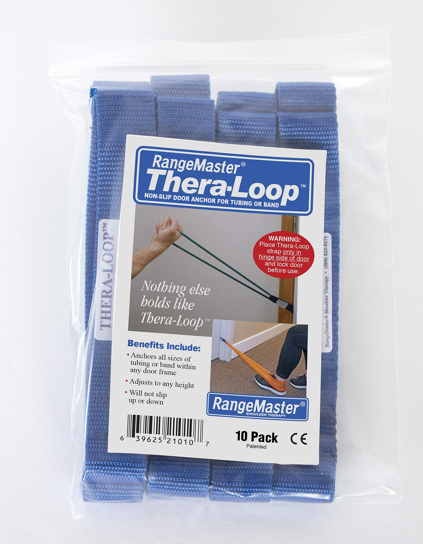RangeMaster TheraLoop Door Anchors │ Non-Slip │ Complements Exercise Bands or Tubes │ Great for Exercising or Strengthening Activities│10 Pack, Blue