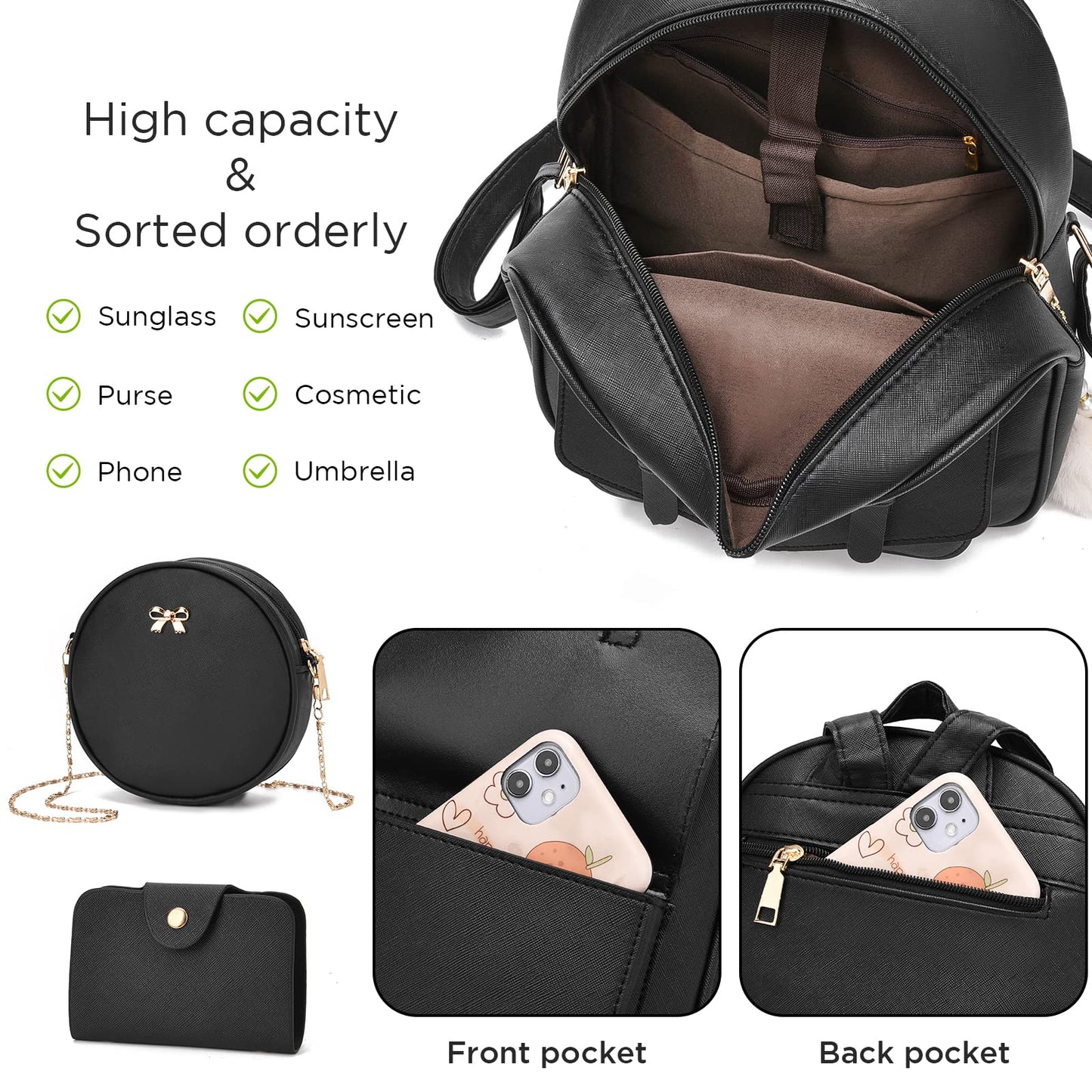 I IHAYNER Mini Backpack Purse for Teen Girls 3-PCS Fashion Backpack Cute Travel Daypacks Women Pompom Backpack Shoulder Bag (Purple-1)