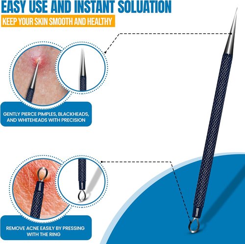 EFAH Care Stainless Steel Pimple Extractor Tool - 2 Pcs Surgical Acne Treatment Set | Easy to Clean (Black)