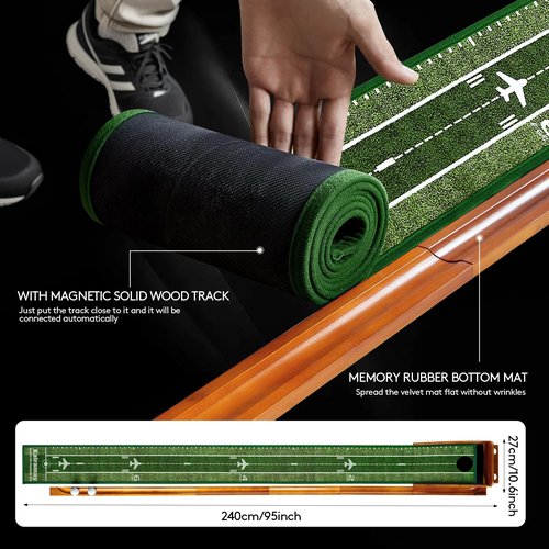 Kalramay Putting Green Indoor Golf Putting Mat – Easy to Assemble with Automatic Ball Return, Wrinkle-Free Close to Real Green Speed, Suitable for Office, Recreation Room, Patio