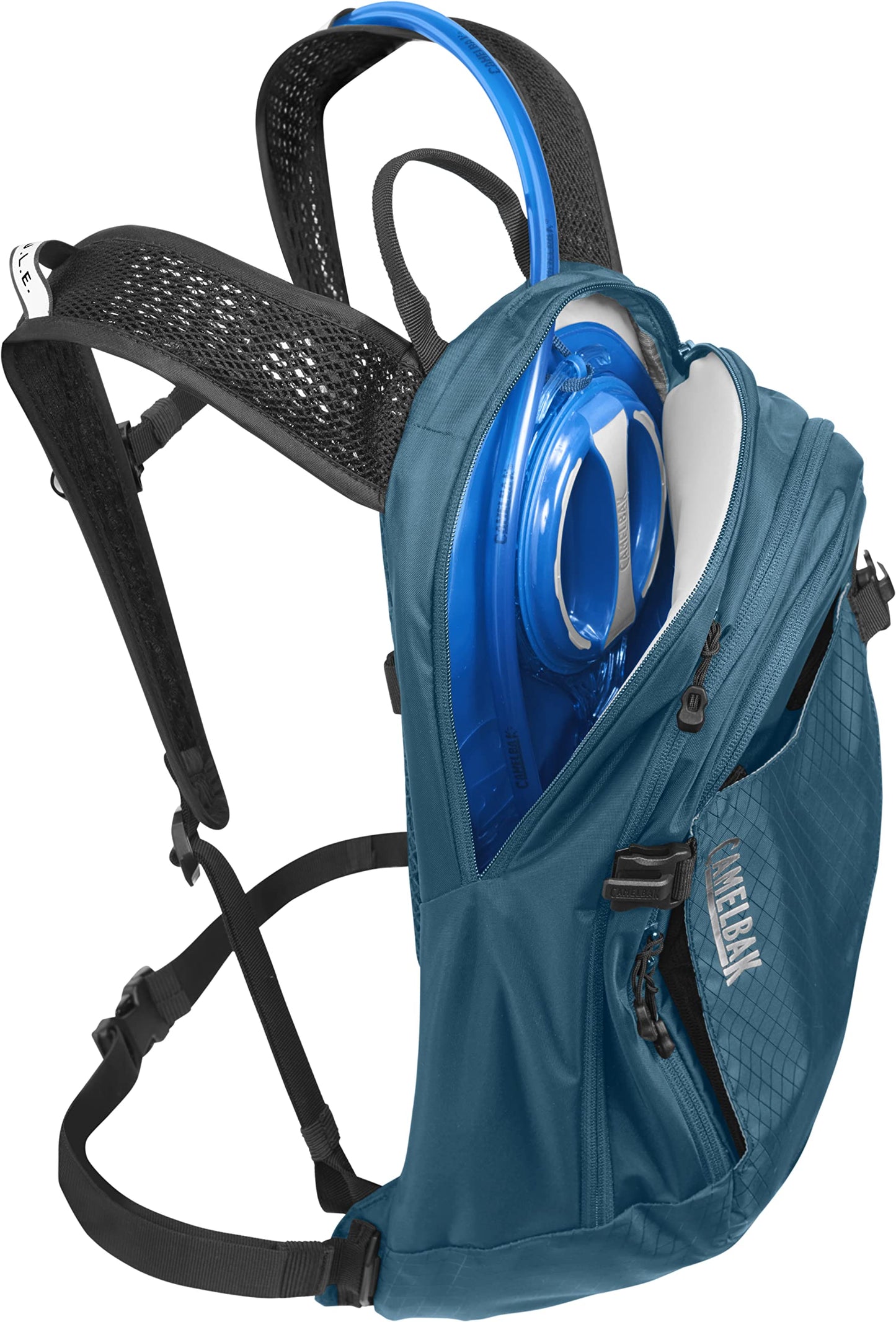 CamelBak M.U.L.E. 12 Mountain Bike Hydration Pack with 100oz Crux Reservoir, All Day Cooling and Smart Storage for Trail Riding, Moroccan Blue/Black