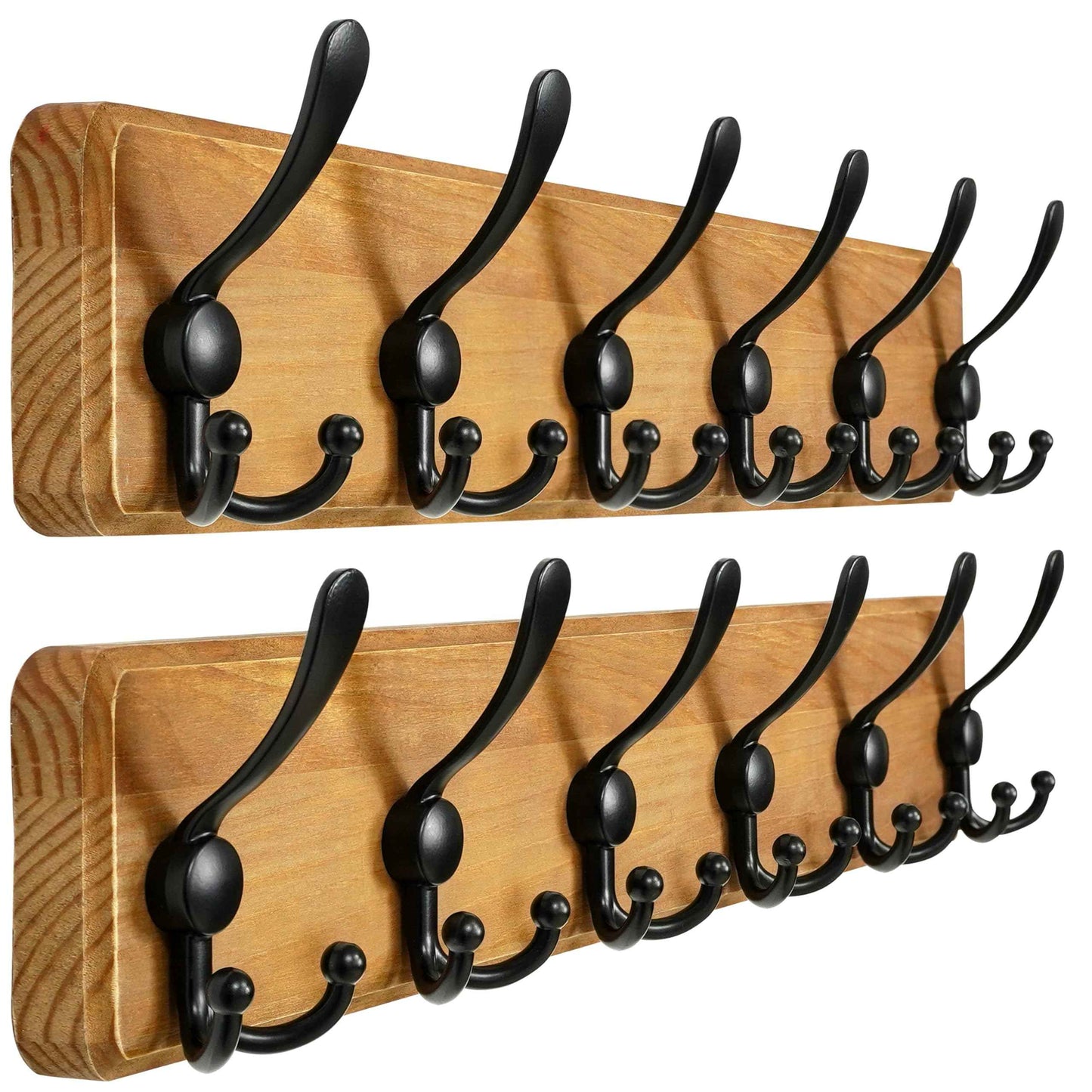 Dseap Coat Rack Wall Mounted - 24" Long 6 Tri Hooks, Heavy Duty Wooden Wall Coat Hanger Coat Hook for Clothes Hat Jacket Clothing, Weathered Brown and Black, Pack of 2