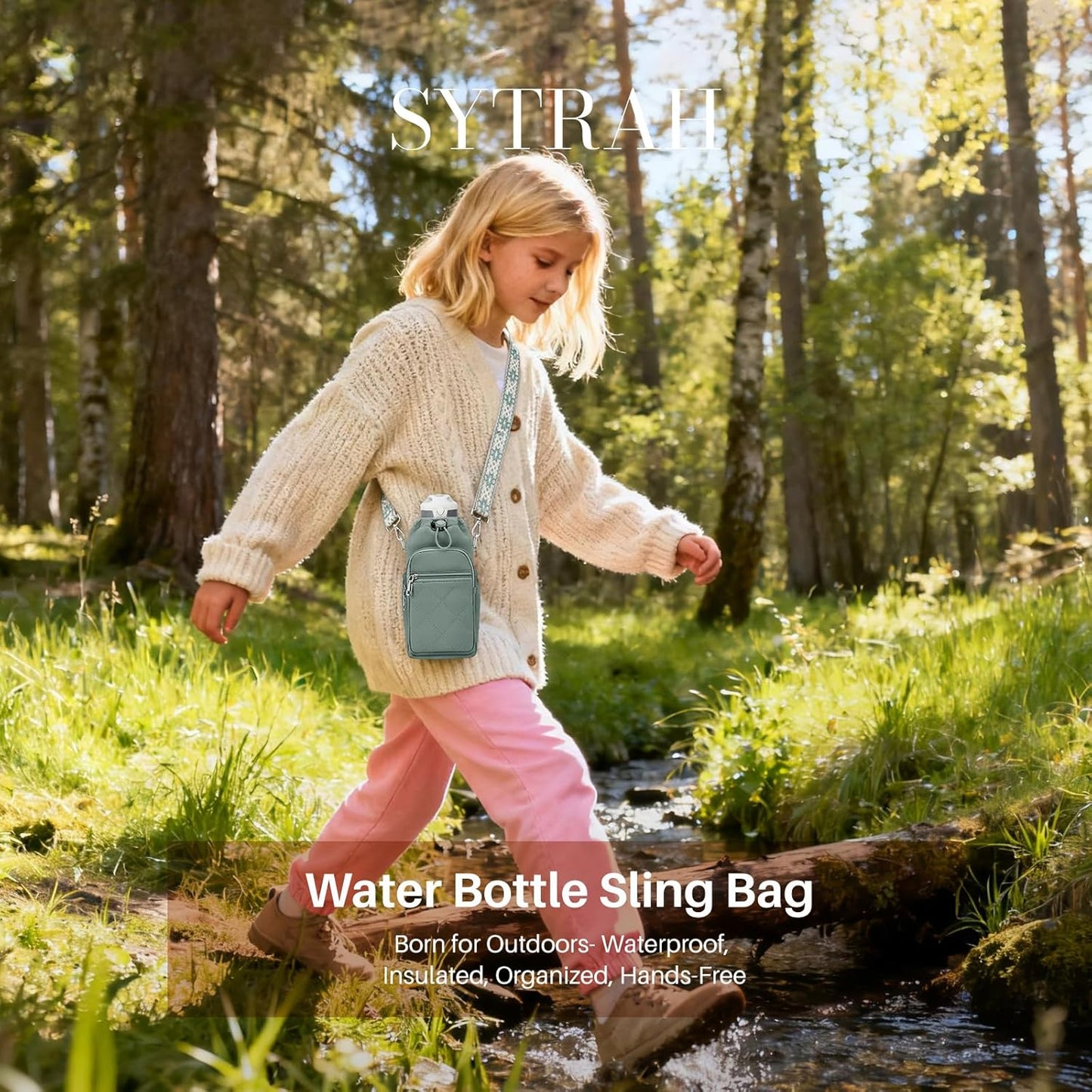 SYTRAH Water Bottle Carrier Bag - 40oz Purse with Strap & Phone Pocket for Hiking & Walking