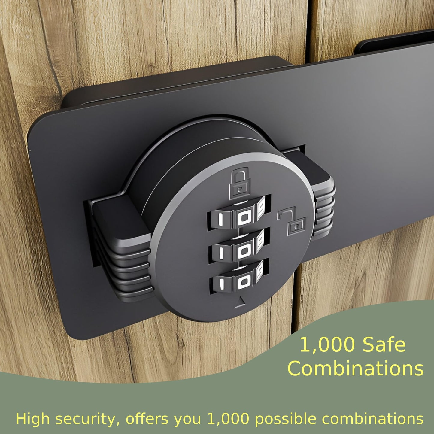 Keyless Combination Lock 3-Digit Combination Lock for Doors Twist Knob Hasp Latch Lock with Password Code Zinc Alloy Door Latch for Kitchen Drawers, Cabinets, Cupboard (Black)