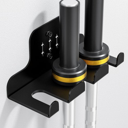 JNIHEEP Barbell Wall Holder,Olympic Hanger,Garage Gym Bar Wall Rack with 3 Bar Holders,Vertical Barbell Mount Rack,Space Saving Commercial or Home Gym Accessory,Holds Under 33mm Bar Size(Black)