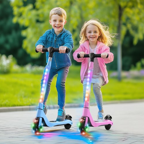 SISIGAD Electric Scooter for Kids Ages 6-12, LED Light-Up Deck, Kids Scooters with 3 Adjustment Levels Handlebar to 36 Inches High,5.3" Wheel Kick Scooter