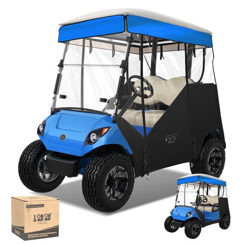 10L0L 2 Passenger Track-Style Enclosure Cover for Yamaha G29 Drive/Drive 2, Waterproof 600D Polyester Rain Shelter with Pre-Drilled Awning Track, 3-Piece Zip-Off Design, Roll-Up All Sides,Blue