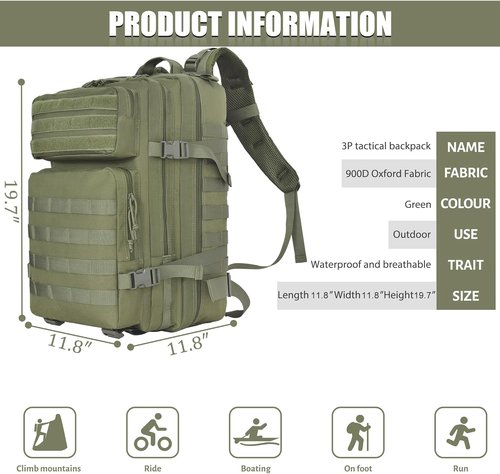 Createy 45L Military Tactical Backpack - Large 3-Day Assault Pack for Camping & Hiking