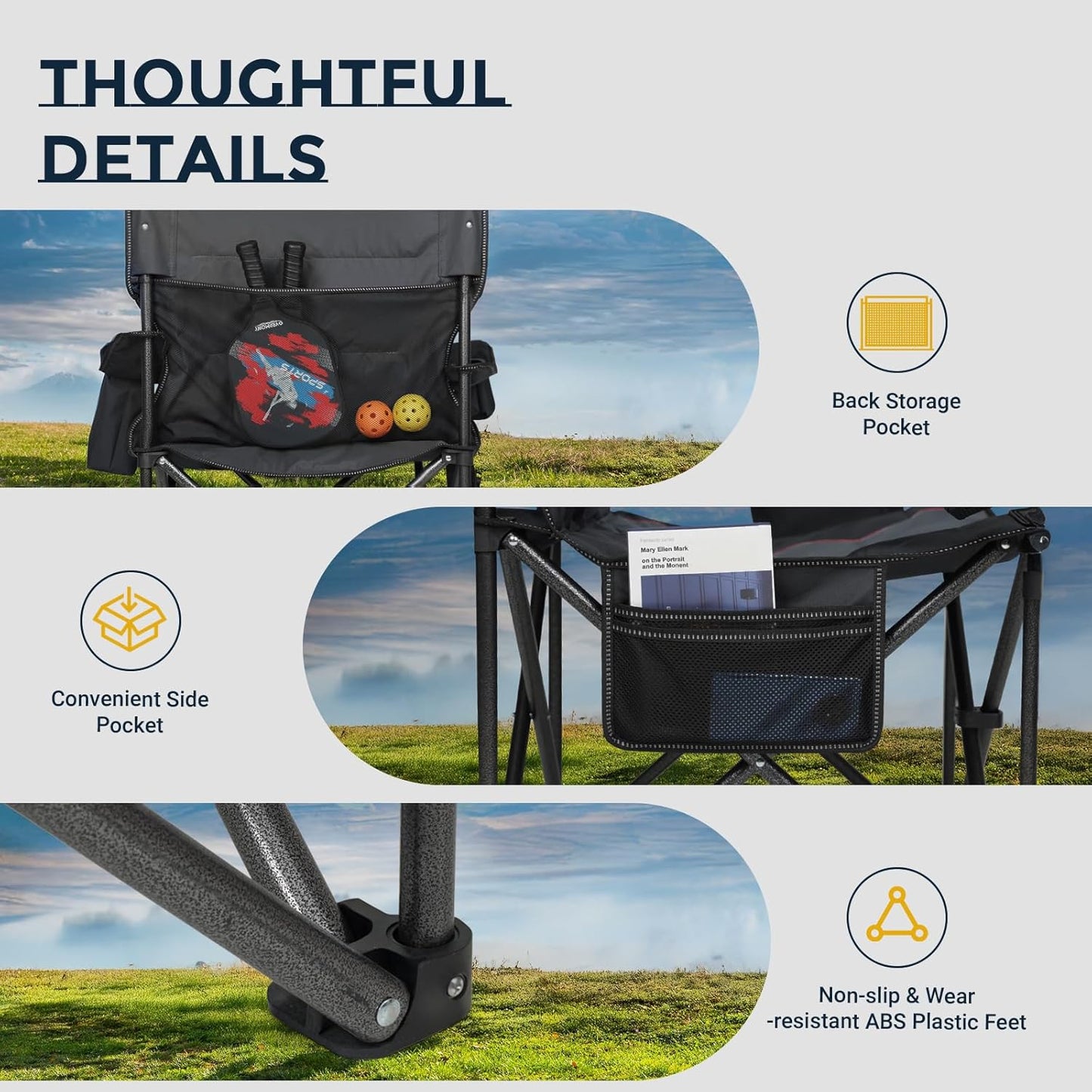 Overmont Oversized Camping Chair - 450lbs Capacity with Padded Cushion & Cooler Pockets | Heavy-Duty Collapsible Design
