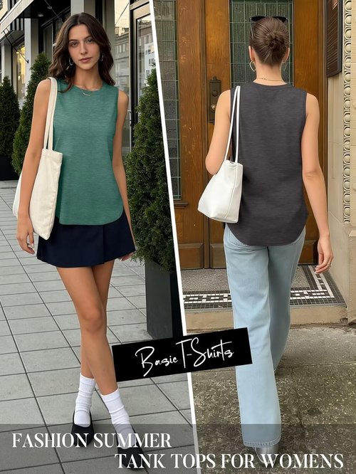 KKJ Women's Tank Tops - Casual Sleeveless Workout Tees for Spring & Summer - 2 Pack