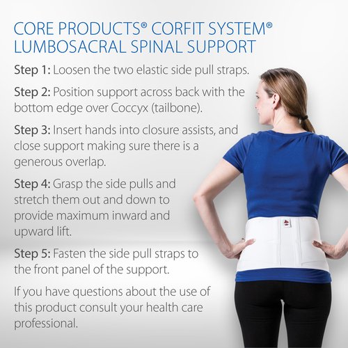 Core Products Corfit LS Lumbar Support Adjustable Back Brace for Pain Relief, Men/Women - White, Medium/Large