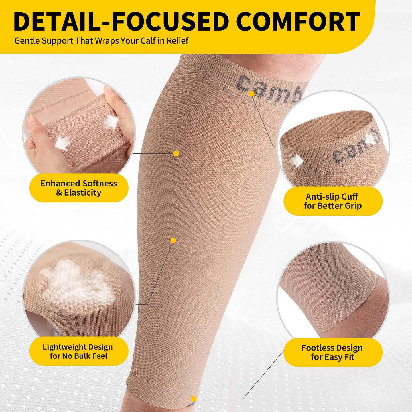 CAMBIVO Calf Compression Sleeve for Women & Men - 20-30mmHg Footless Compression Socks Support for Pain Relief, Varicose Vein (Pure Nude, Medium)