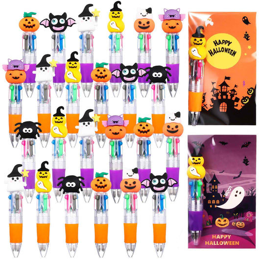Gilprop 100 Set Multicolor Halloween Retractable Ballpoint Pens 0.7 mm 4-in-1 Halloween Pumpkins Writing Pen with Gift Card Bags for Trick or Treat Party Favors Students Kids School Office Gifts