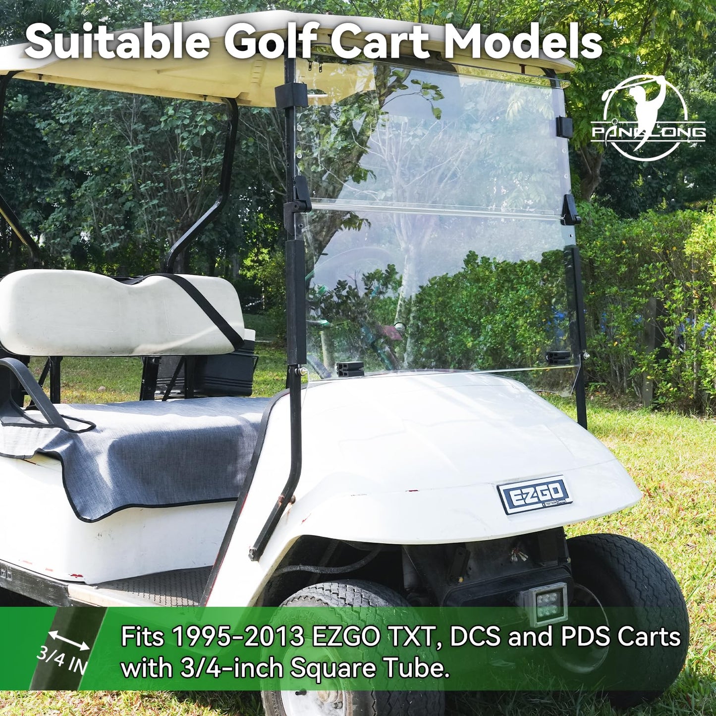 Panglong EZGO TXT Golf Cart Windshield-Fold Down Windshield Anti-Impact Resistant, EZGO Windshield with Windshield Clips and Screws, Fit 1995-2013 EZGO TXT, DCS, PDS Golf Cart