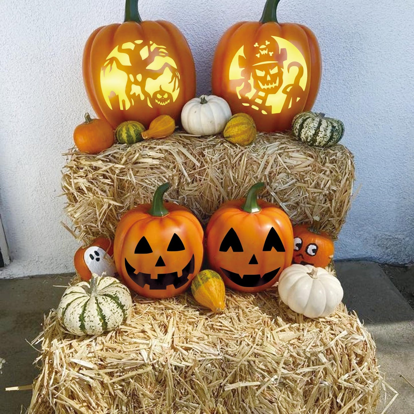 Pumpkin Stencils for Painting Reusable Halloween Pumpkins Ghost Face Paint Templates on Wood Glass Crafts Cookie Baking Door Hanger Sign Decorating (face25)