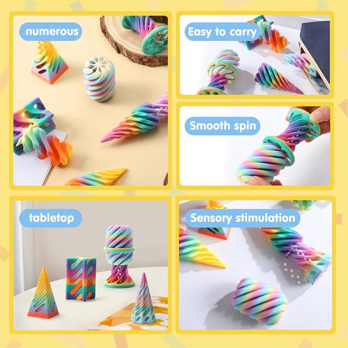 JOYIN 4 Pack Fidget Toys - Pastel Color 3D Printed Spiral Cone for Stress Relief | Perfect Gifts for Kids & Adults