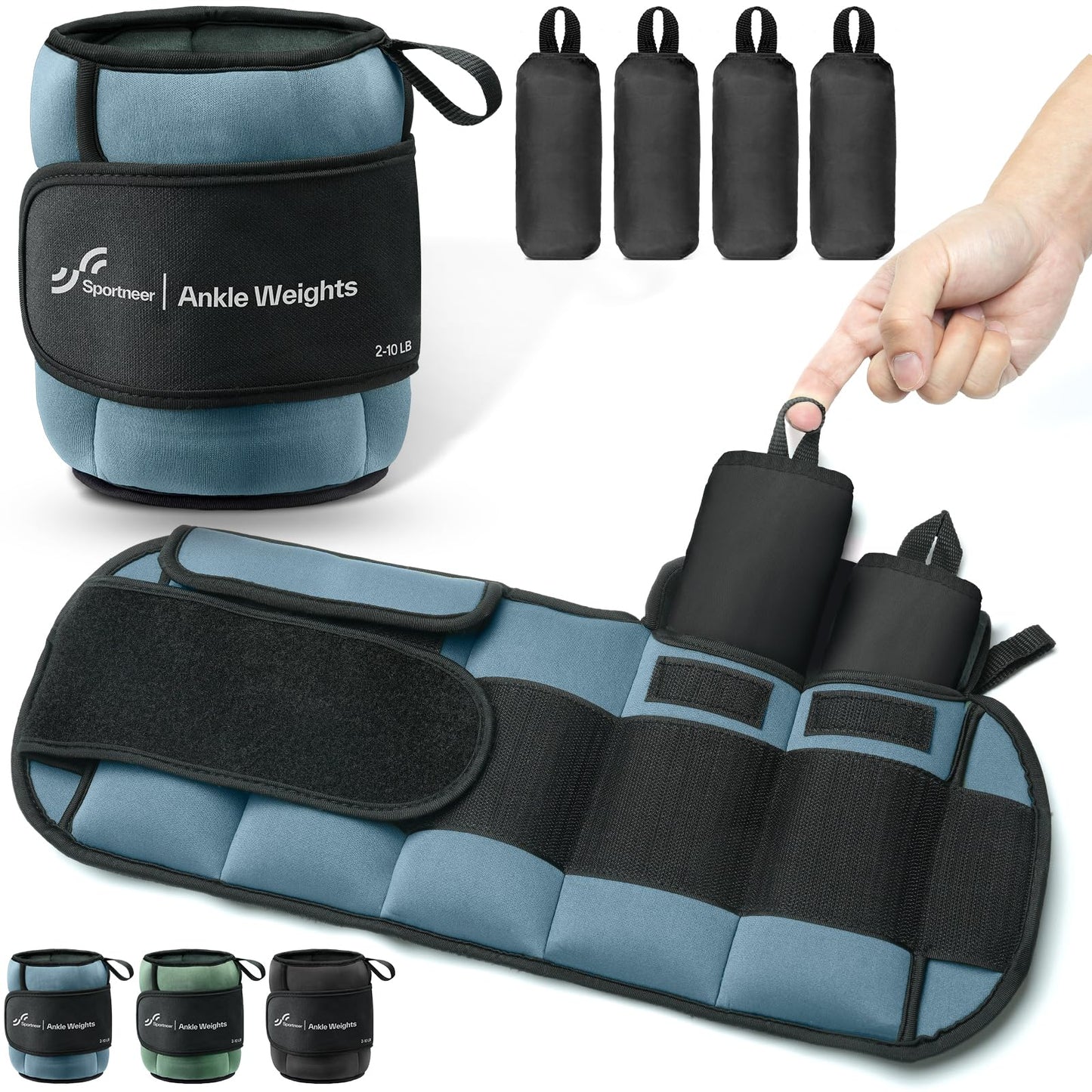 Sportneer Adjustable Ankle Weights for Women and Men 1 Pair of 4 8 12 16 20 LBS Heavy Weighted Leg Weights with Adjustable Straps, Strength Training Weights for Yoga, Aerobics, Gym, Fitness, Workout