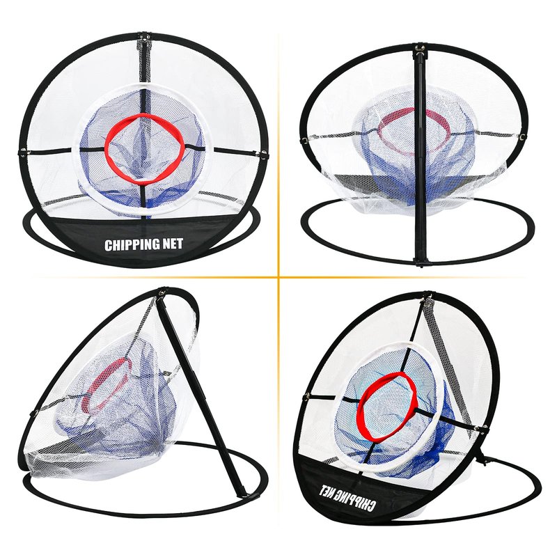 Pop Up Golf Chipping Net with Hitting Mat, Golf Target Chipping Net Collapsible 8 Practice Balls 4 Tees Rubber Tee Holder Fixed Tools for Indoor Outdoor Swing (Net+Mat)