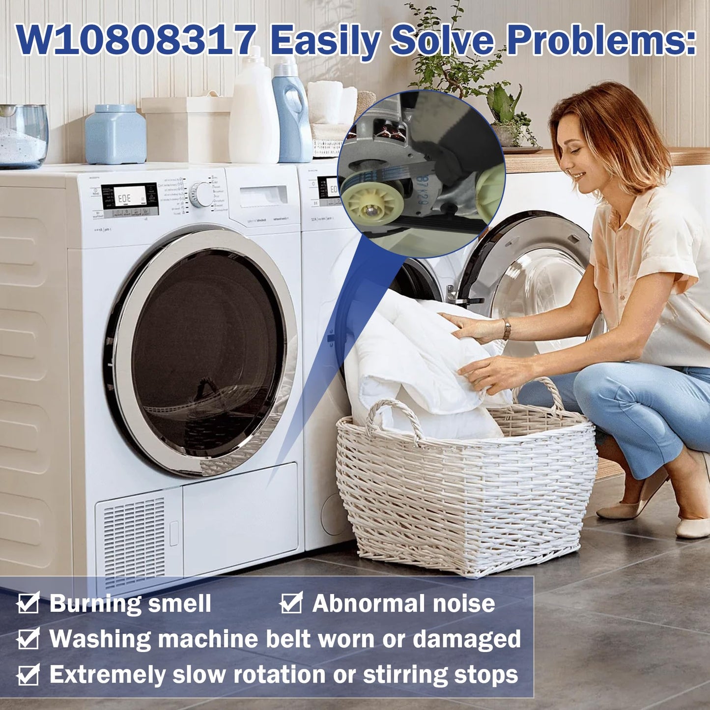 W11239857 W10808317 Washer Drive Motor Belt Replacement For Whirlpool Maytag Amana Top Load Clothes Washing Machine Replaces 4845287 AP6333320 PS12578772 WE12M29 5EPJ556