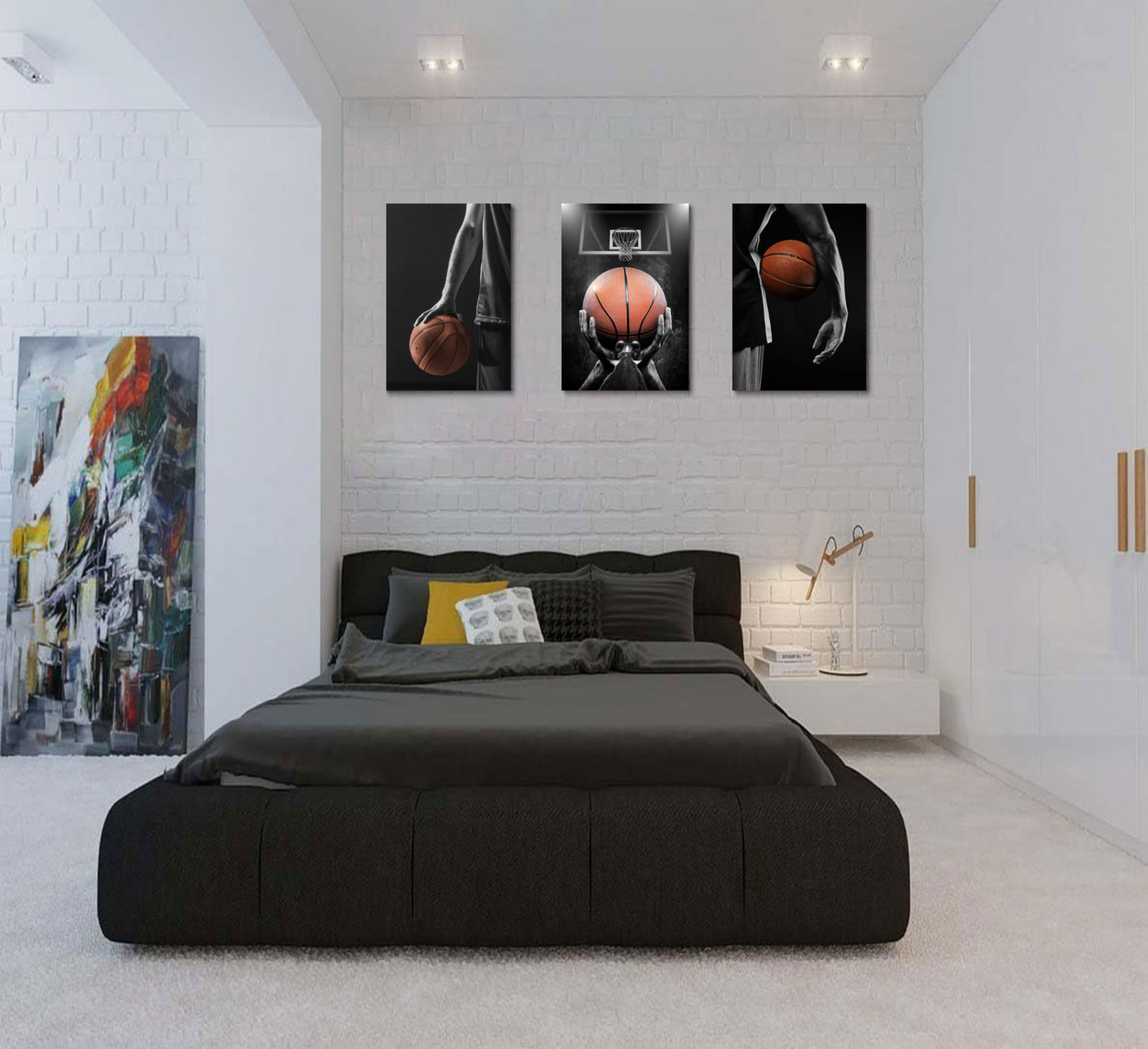 Basketball Posters Canvas Wall Art Set of 3 - Black and White Sports Decor for Mens Teen Boys Room Bedroom Dormitory Office Wall Decor (12x16 Inches) Wrapped Canvas
