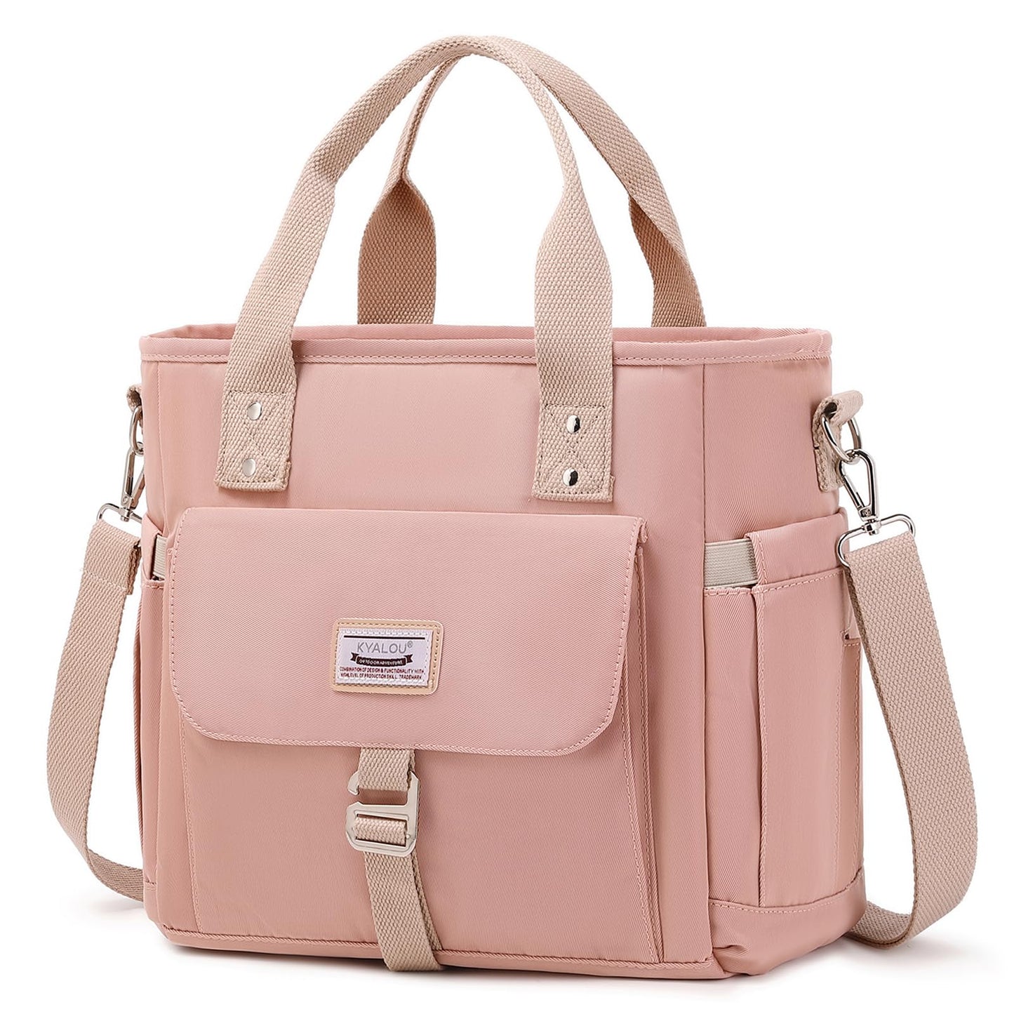 KYALOU Medium Tote Purse Bag for Women, Nurse Bag for Work, Teacher Tote Bag, Waterproof Nylon Shoulder Crossbody Handbag for Travel Gym Beach Schoool - Pink
