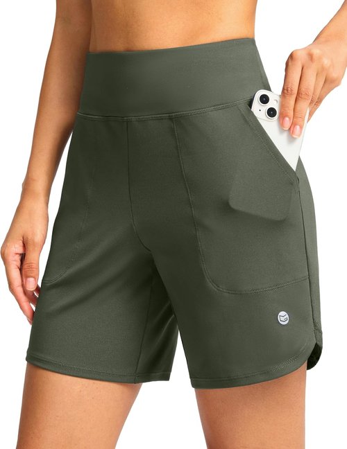 G Gradual Women's Athletic Shorts - High Waisted Stretchy Bermuda Shorts | Quick Dry Summer Casual Wear