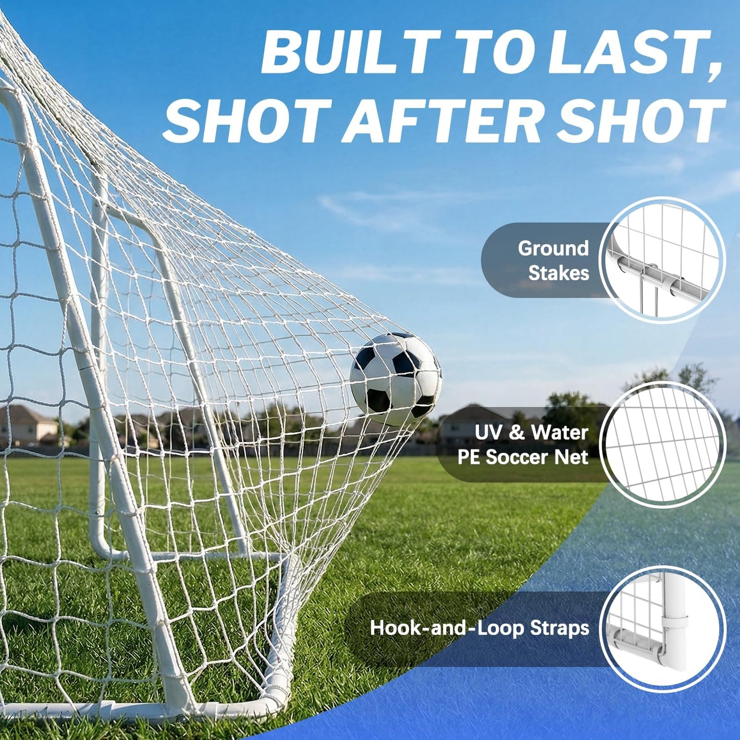 Metal Soccer Goal by [Brand Name] - Rust-Proof Frame with PE Net & Training Cones | 8x6, 12x6, 16x7 FT Sizes