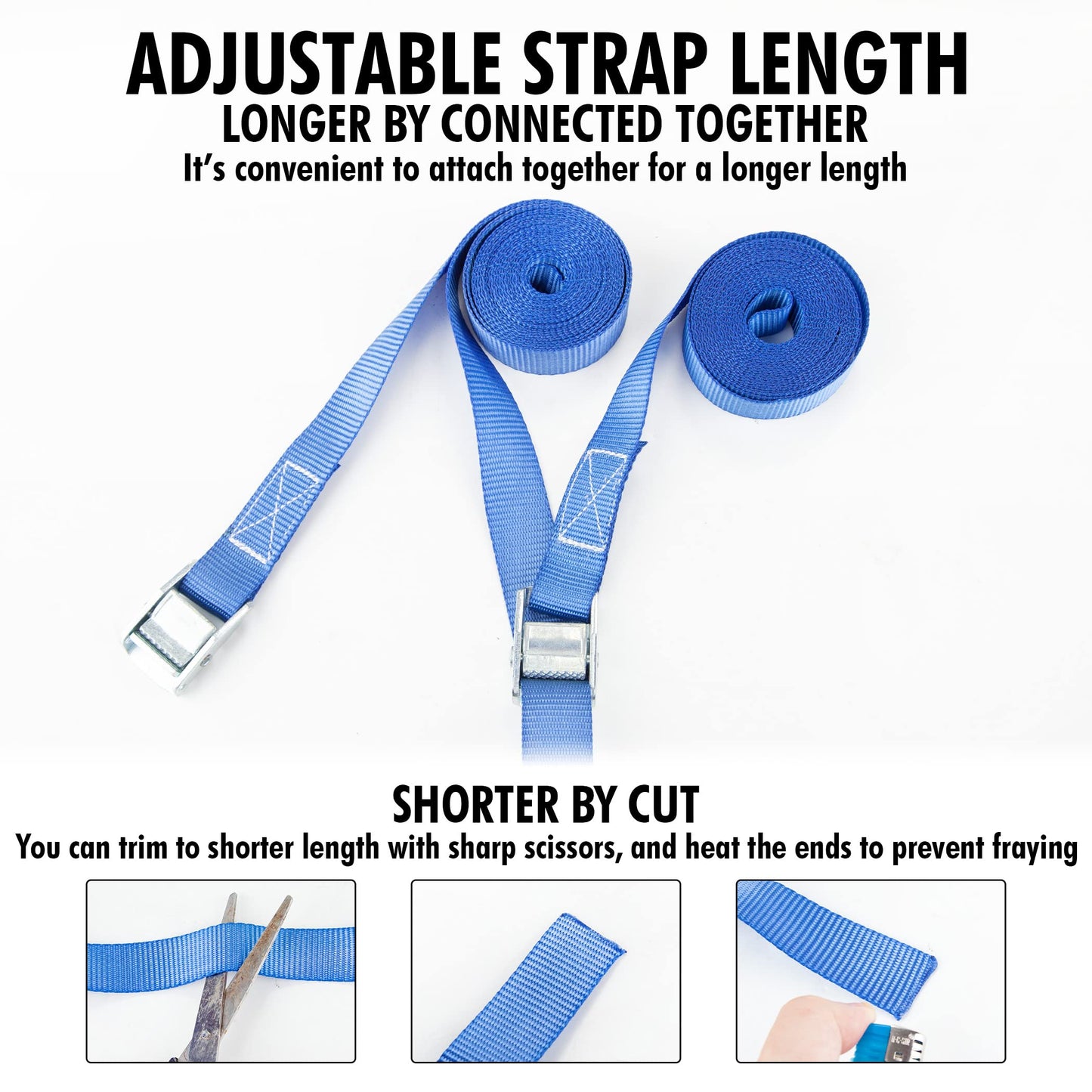 Cartman 1" x 12 ft Lashing Straps, 8 Pack, 600 lb Break Strength, Blue