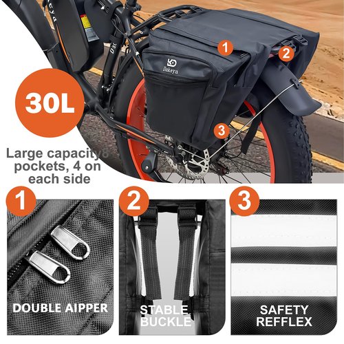Dakeya Bicycle Rear Frame Bag, Electric Bike Trunk Bag, Large Capacity Bicycle Bag with Reflective Strip, for Shopping, Commuting, and Travel (Black)