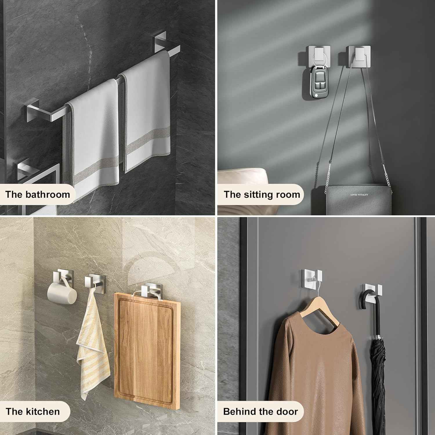 Brushed Nickel Bathroom Hardware Set - 10-Piece Towel Bar, Ring, Hook & Holder Kit