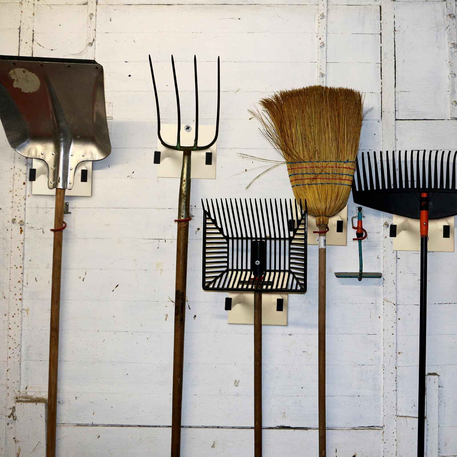 Zonon 4 Pcs Tool Rack for Shovels Spades Rakes Brooms Shovel Holder for Truck and Shovel Rack Heavy Duty Powder Coated Steel Wall Mount Storage Organizer Garage and Shed