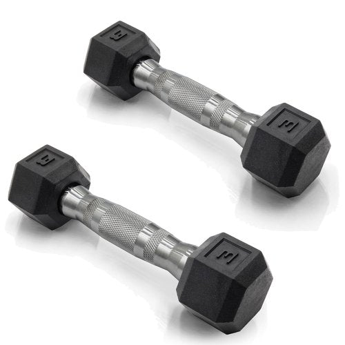 CAP 3 LB Rubber Coated Hex Dumbbell Hand Weight - Pair | Chrome Handle