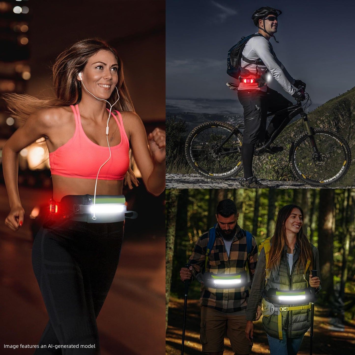 Hopedone Running Light, 230°Wide-Angle 1000Lumens Night Waliking Light on Running Waist Belt Rechargeable Runners Safety Lights with Adjustable Large Pocket Fanny Packet for Runners Jogging (Black)